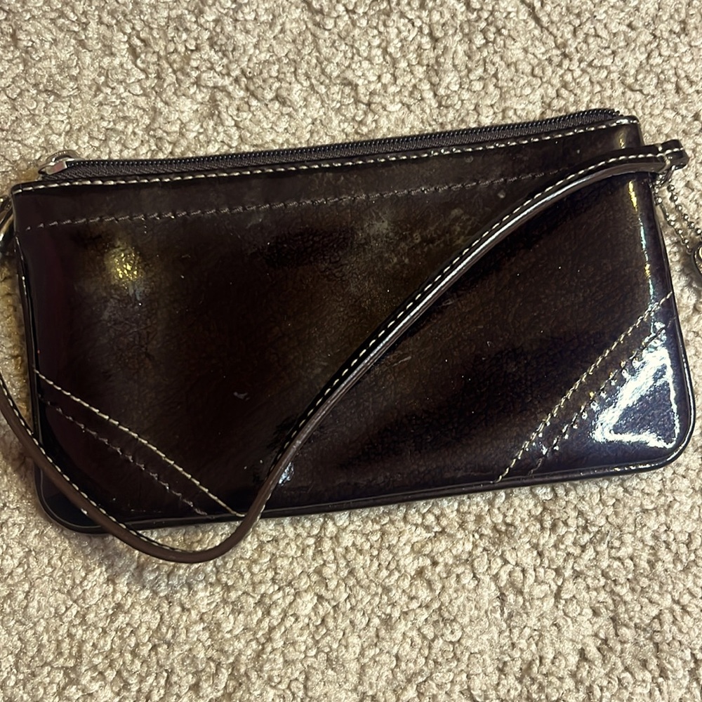Used coach leather brown crossbody bag with wristlet wallet chocolate brown - Picture 9 of 10